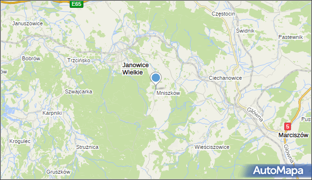 mapa Mniszków, Mniszków gmina Janowice Wielkie na mapie Targeo